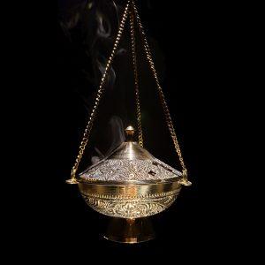 Deluxe Engraved Large Brass Hanging Incense Censer Fire Bowl