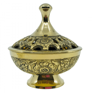 Deluxe Brass Charcoal Incense Burner Censer - with Lid