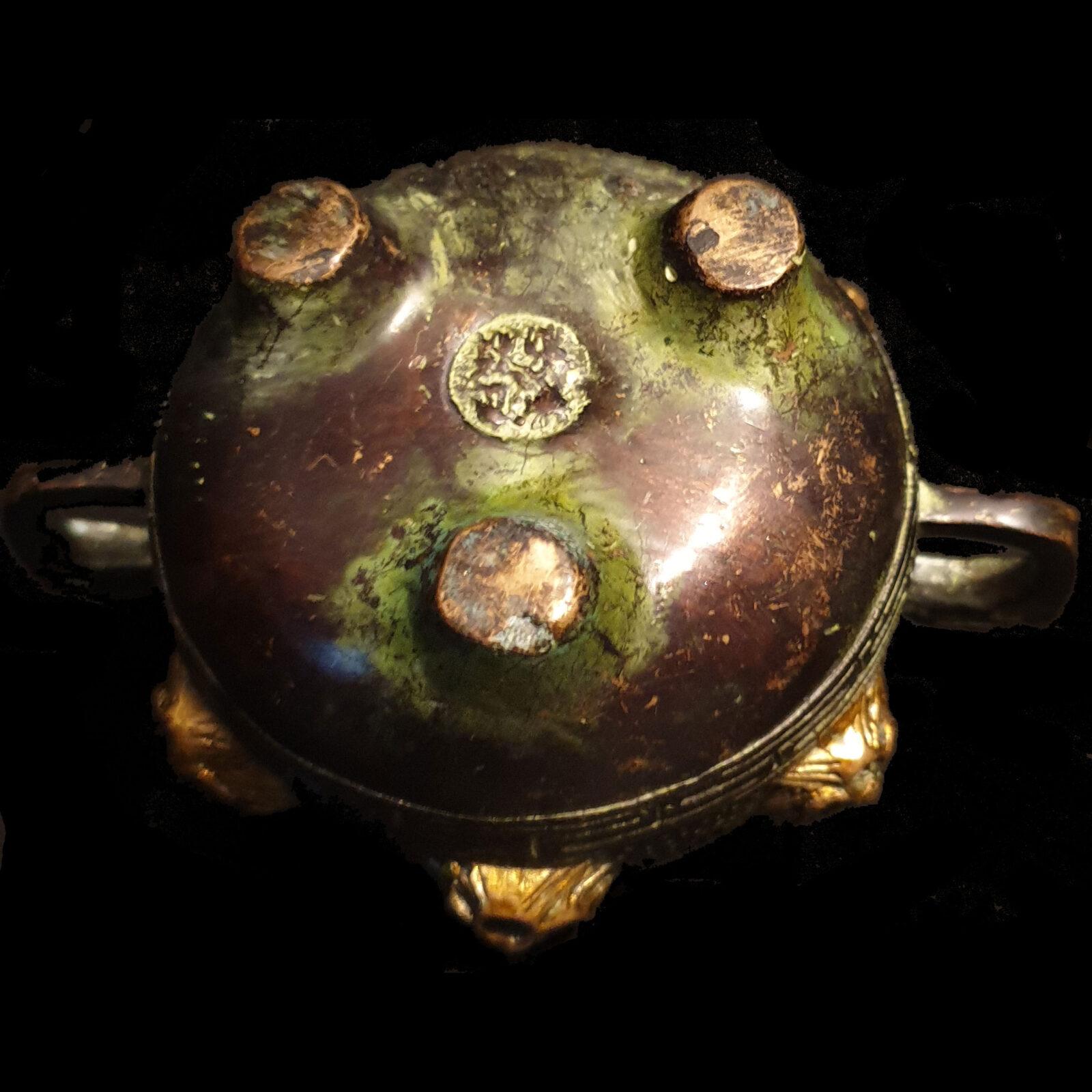 Antique Chinese Marked Bronze Dynasty Gilt Dragon Incense Censer - Image 4