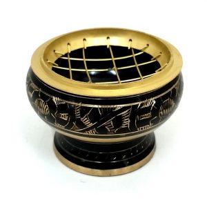 Brass Charcoal Incense Burner Censer - Etched Black