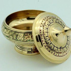 Brass Engraved Charcoal Incense Burner Censer - with Lid
