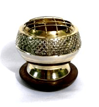 Brass Charcoal Burner Incense Censer on Stand - Crosshatched