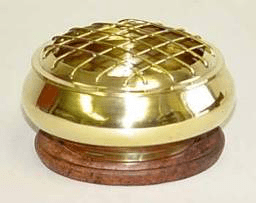 Brass Charcoal Burner Incense Censer on Stand - Wood base